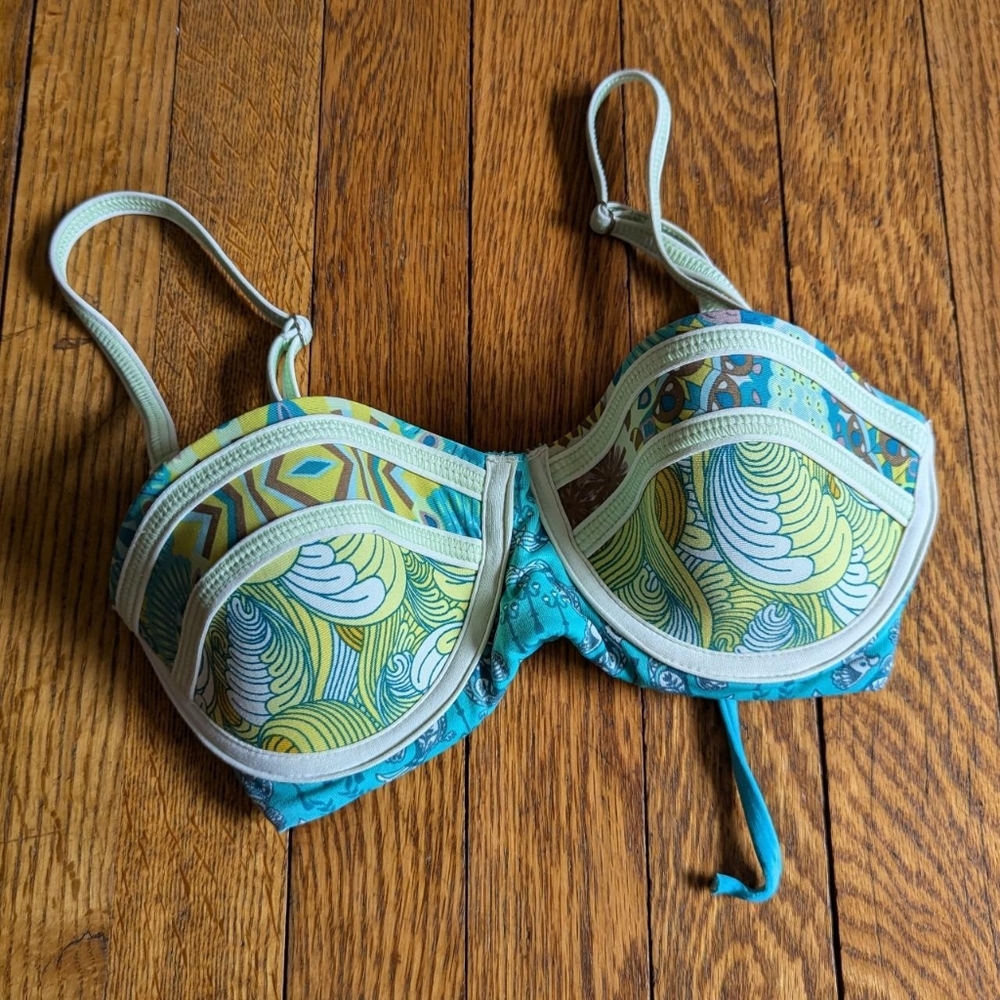 Maaji Blue Green Patterned Padded Lace-up back Bikini Top